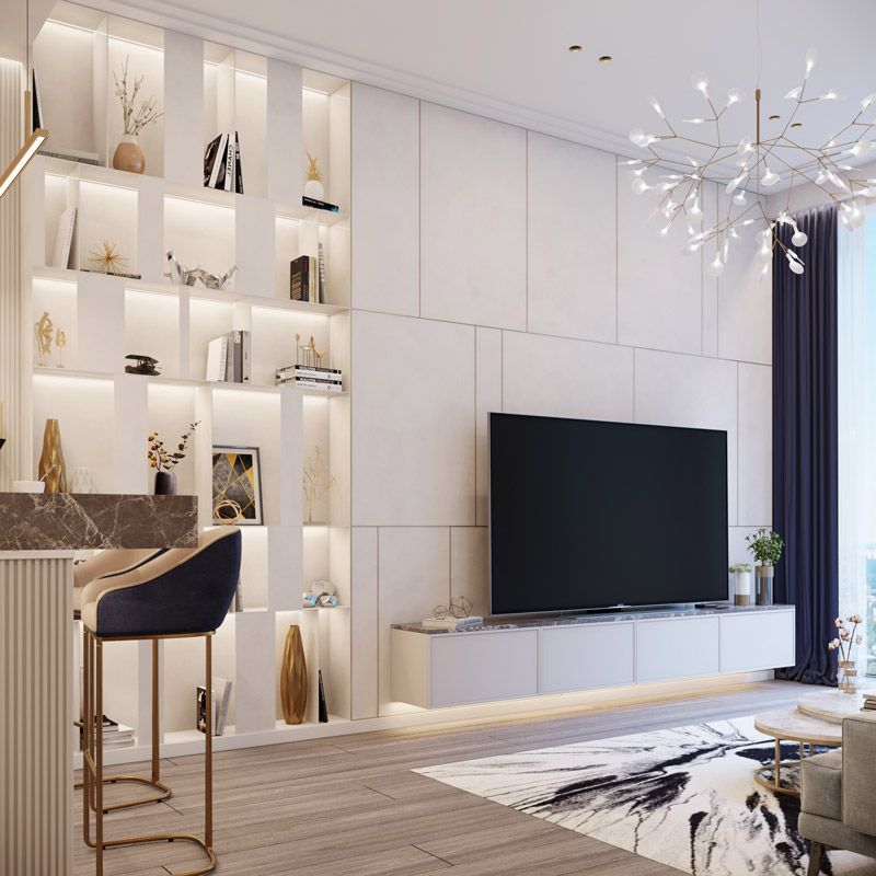 Дизайн интерьера гостиной в Neva Towers Москва-Сити