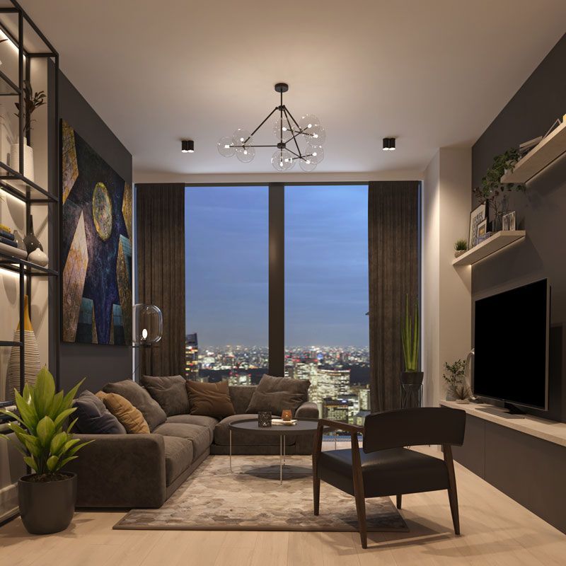 Дизайн интерьера гостиной в Neva Towers Москва-Сити