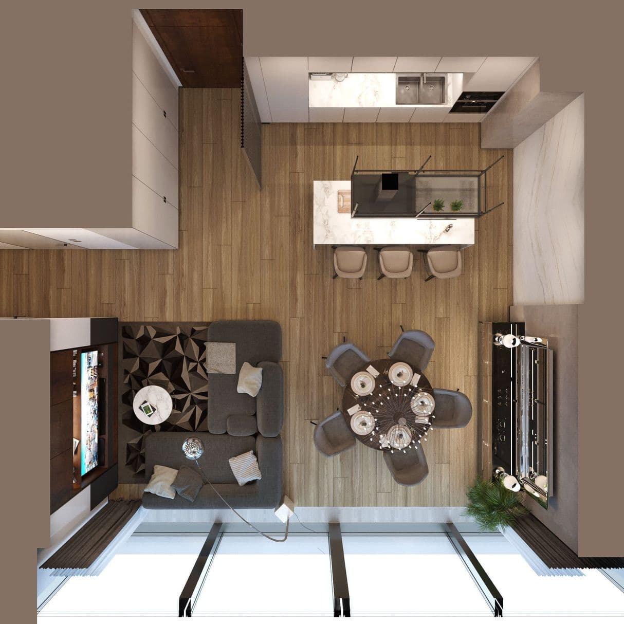 Дизайн интерьера кухни-гостиной в Neva Towers Москва-Сити