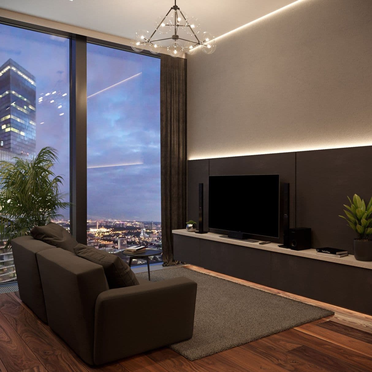 Дизайн интерьера гостиной в Neva Towers Москва-Сити