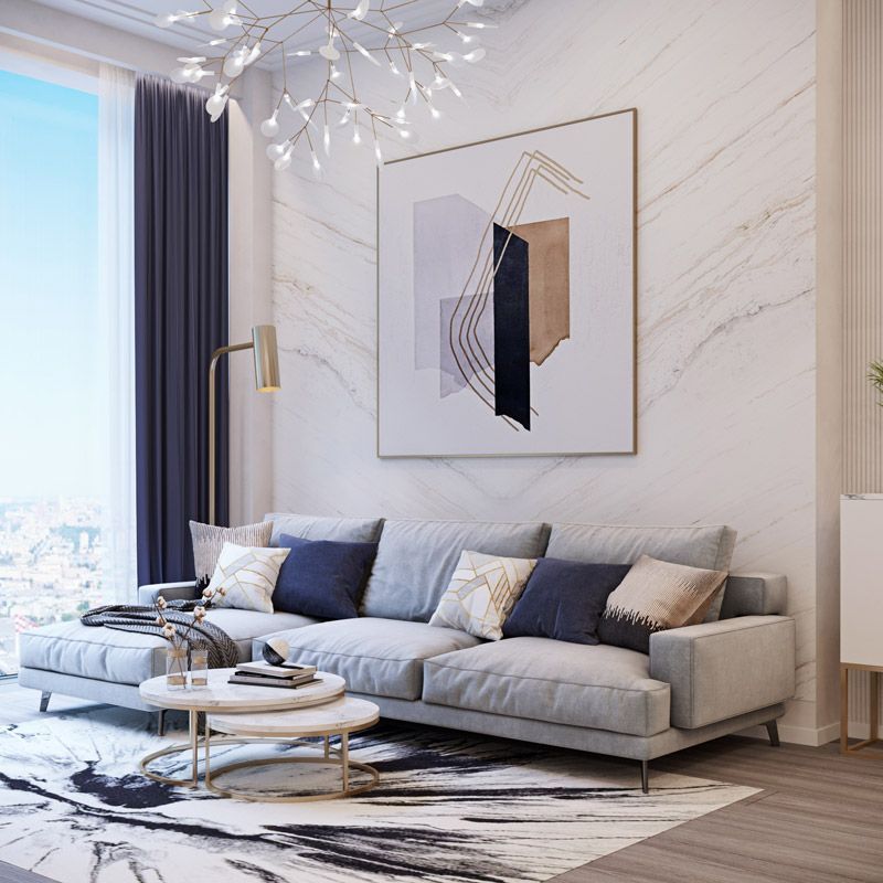 Дизайн интерьера гостиной в Neva Towers Москва-Сити