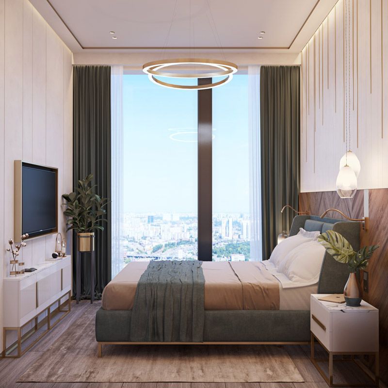 Дизайн интерьера спальни в Neva Towers Москва-Сити