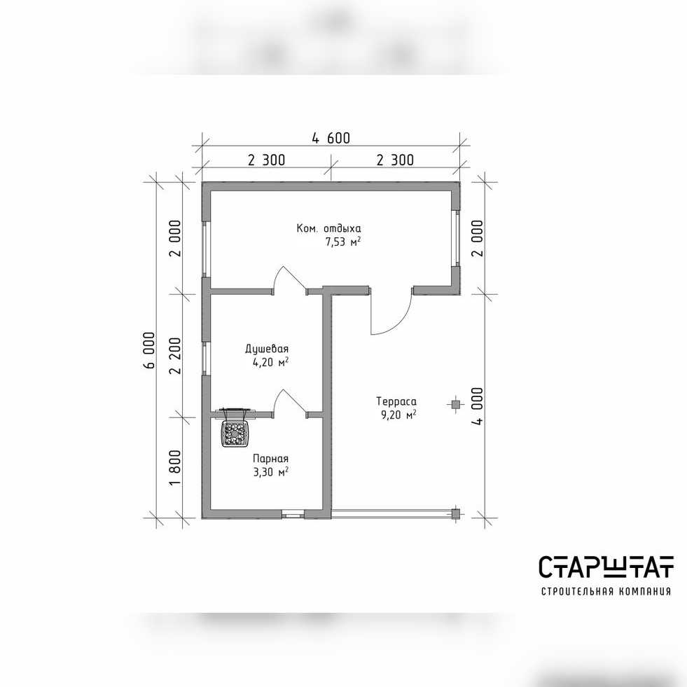 Купить Модульная баня 13 - 4.6х6