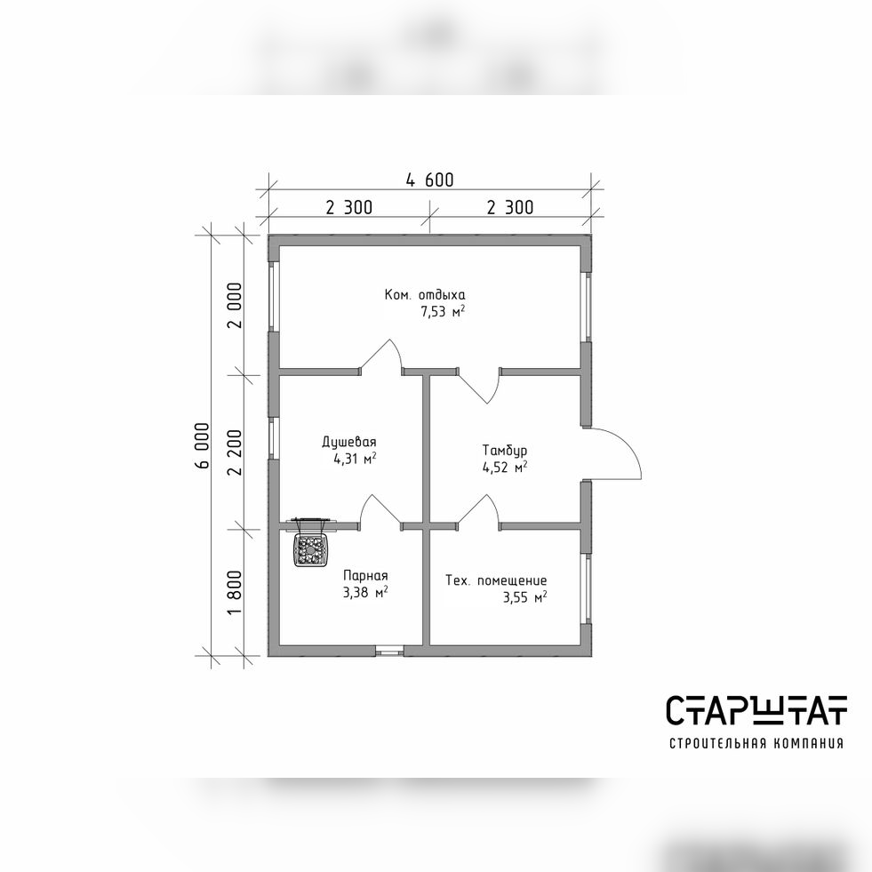 Купить Модульная баня 12 - 4.6х6