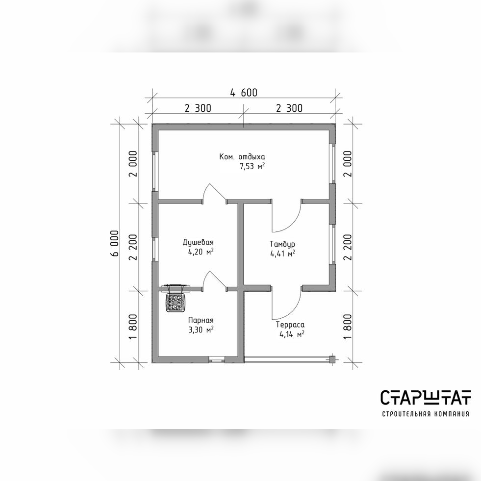 Купить Модульная баня 10 - 4.6х6