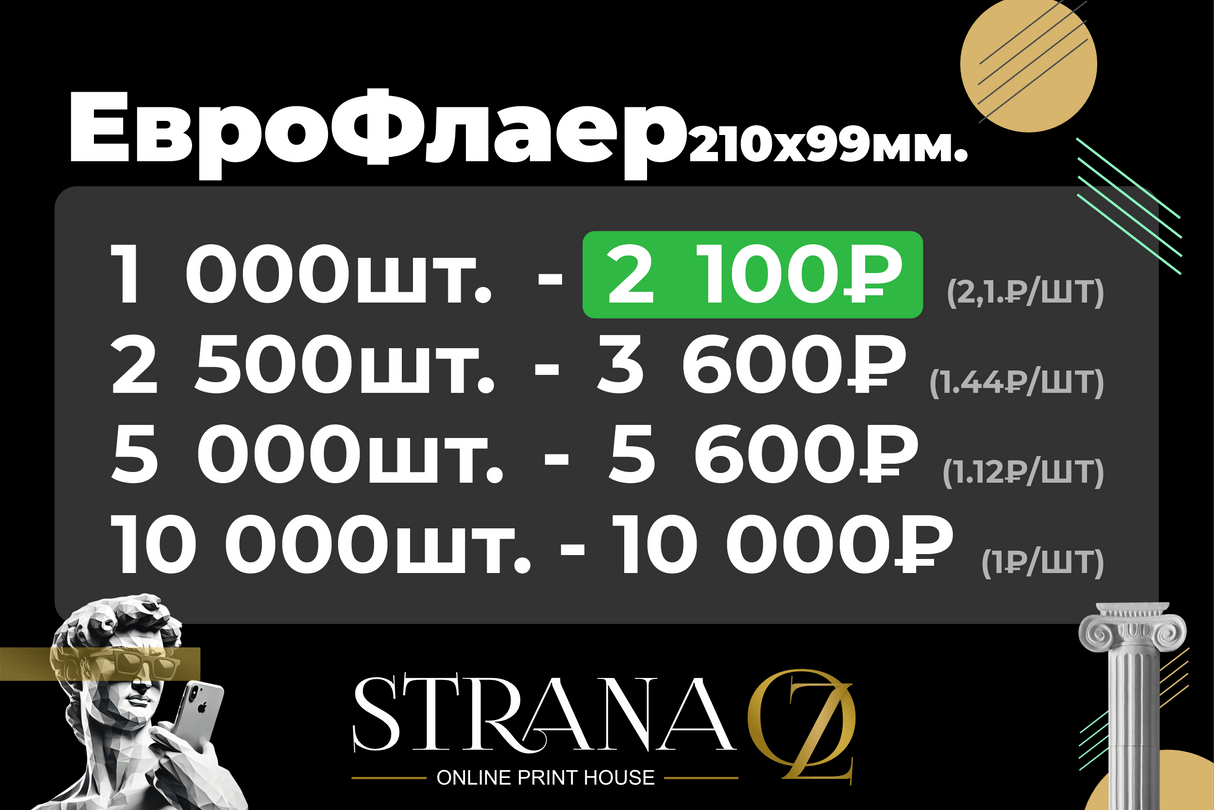 Печать еврофлаеров в Ростове-на-Дону . Быстрая печать, четкие цвета, доставка по городу. Strana OZ —  онлайн-типография."
