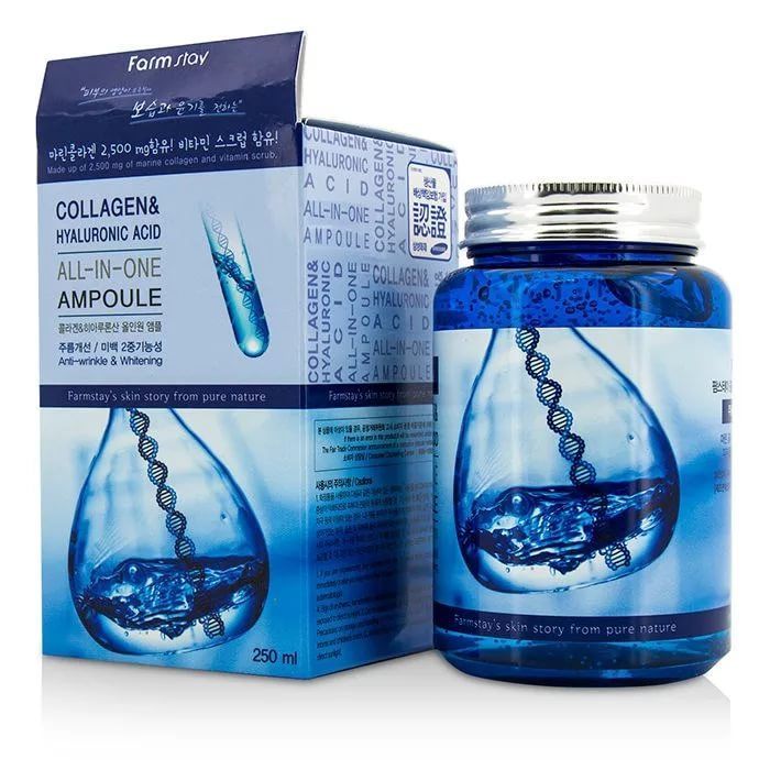Купить Farmstay Collagen &amp; Hyaluronic Acid All-In-One Ampoule Сыворотка для лица с гиалуроновой кислотой и коллагеном, 250 мл