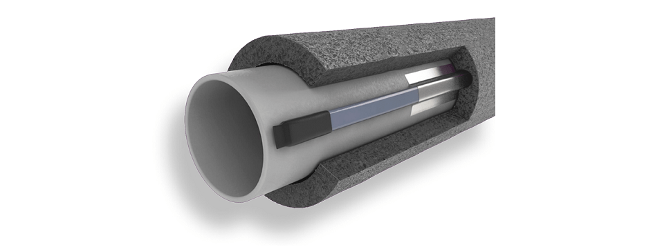 Схема саморегулирующегося кабеля снаружи трубы