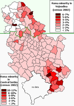 Карта расселения цыган в Сербии