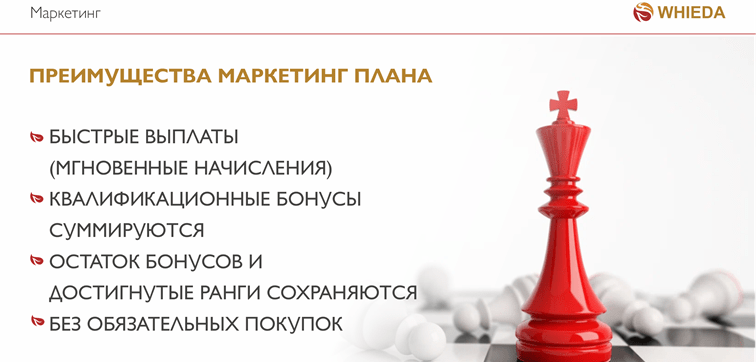 преимущества маркетинг плана whieda