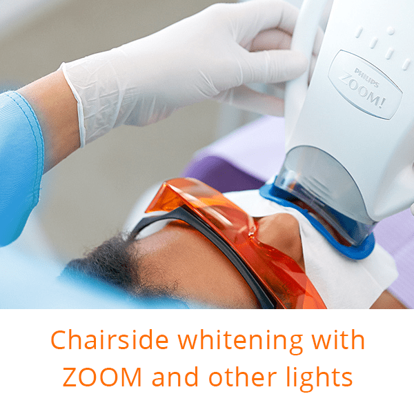 Chairside Philips ZOOM teeth whitening chips, light guides, ZOOM single and double teeth whitening kits, ZOOM whitening gel, unlimited solutions for Z