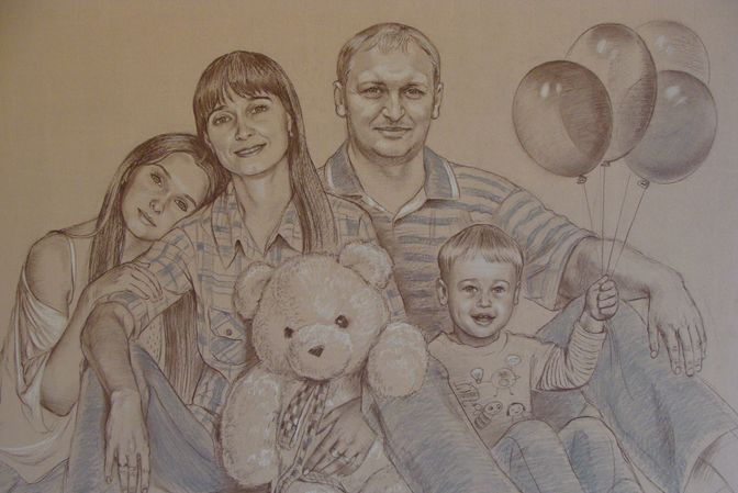 семейный портрет карандашом
