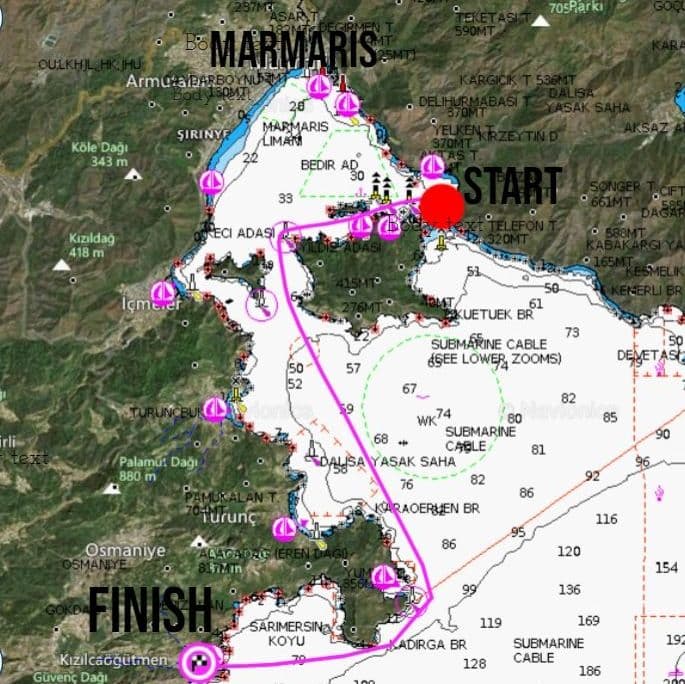 Маршрут 1. Дневной яхтенный тур под парусом Мармарис - Чифтлик.Marmaris Yacht Marina - Çiftlik  - Marmaris Yacht Marina.Количество участников от 1 до 