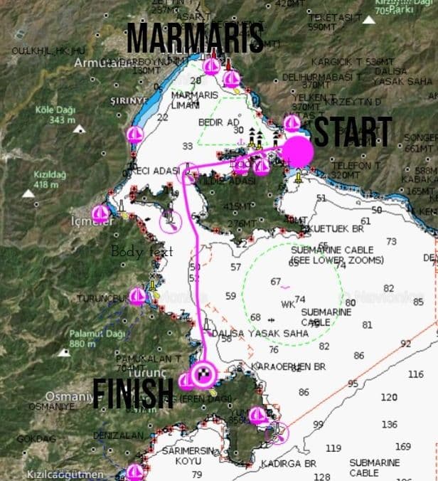 Маршрут 2. Дневной яхтенный тур под парусом Мармарис-Кюмлюбюк.Marmaris Yacht Marina - пляж Kumlubük - Marmaris Yacht Marina.Количество участников от 1