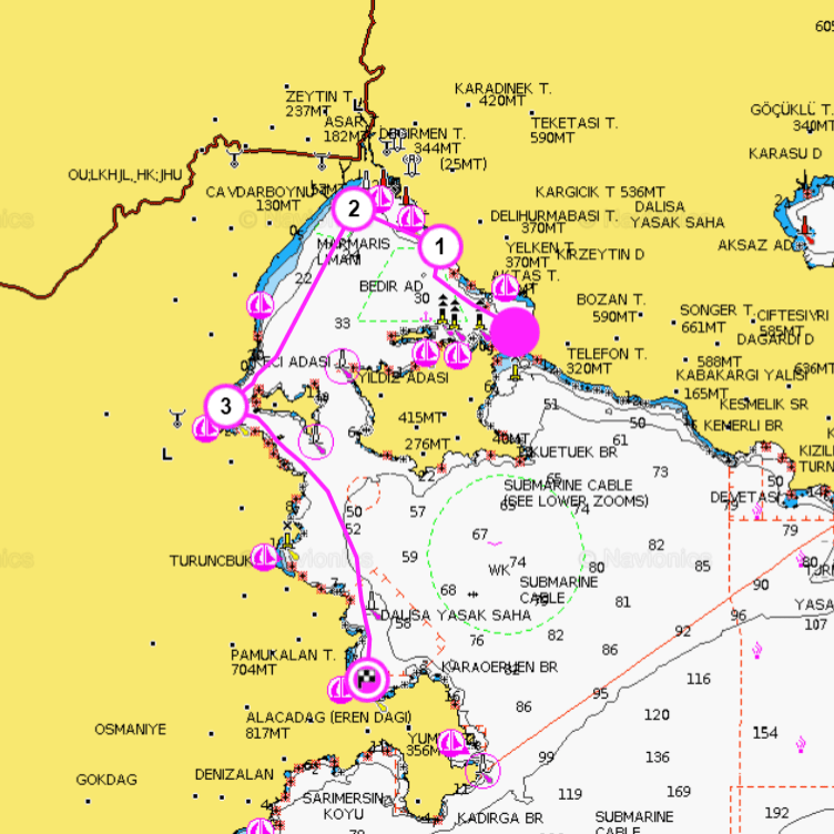 Маршрут 3. Дневной яхтенный тур под парусом обзор бухты Мармарис.Marmaris Yacht Marina - обзор бухты Marmaris - пляж Kumlubük - Marmaris Yacht Marina.