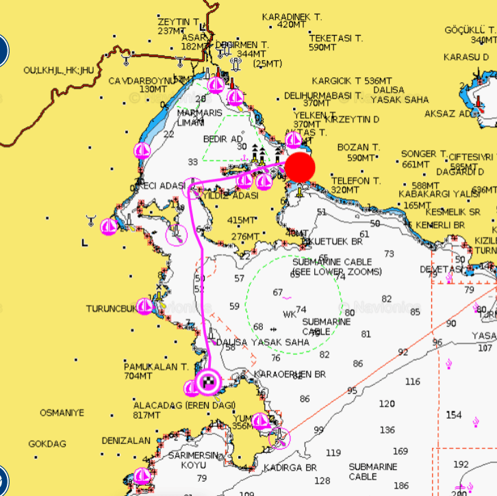 Маршрут 2. Дневной яхтенный тур под парусом Мармарис-Кюмлюбюк.Marmaris Yacht Marina - пляж Kumlubük - Marmaris Yacht Marina.Количество участников от 1