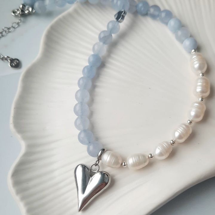 Blue ocean🤩 Чокер из аквамаринового кварца и натурального жемчуга.
