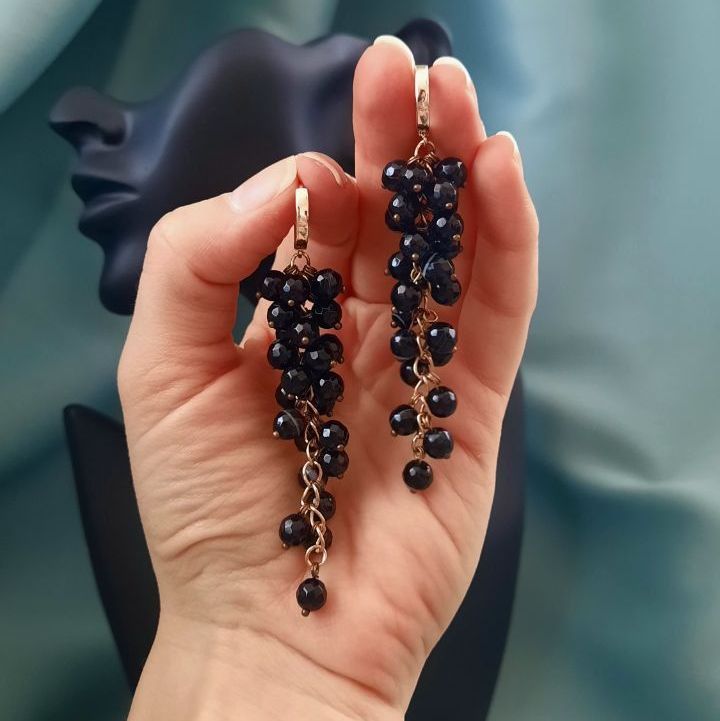 Серьги - гроздья 🤩  Выполнены из чёрного агата.