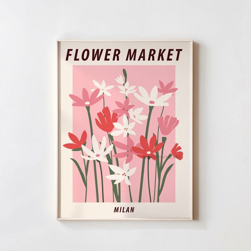 Купить стильный постер для дома розовые цветы flower market milan