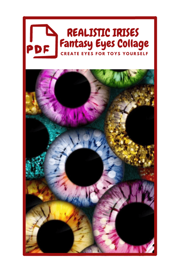 The image shows a collection of colorful, realistic-looking irises arranged in a collage. The irises have various vibrant colors, including purple, gr