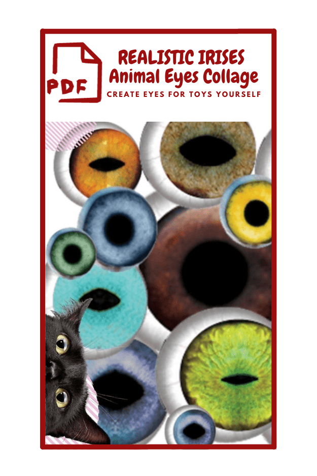 The image is a collage featuring various realistic animal eyes in different colors and sizes. The eyes have detailed irises and pupils, resembling tho