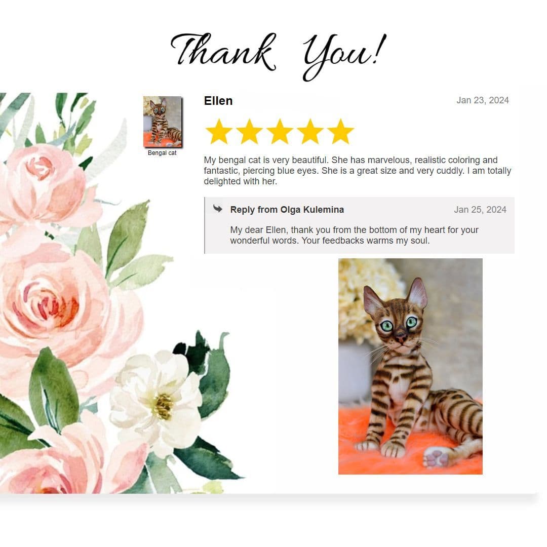 The handmade Bengal cat is a delightful product that shows intricate details and bright colors, skillfully emphasizing its unique design and craftsman